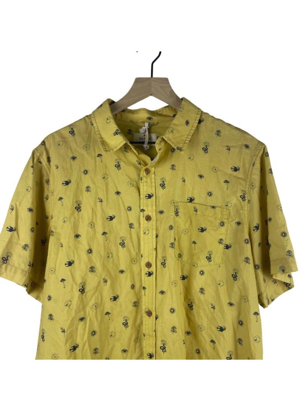 Marine Layer Stretch Selvage Short Sleeve Button Up Casual Shirt Yellow Large - Picture 2 of 12